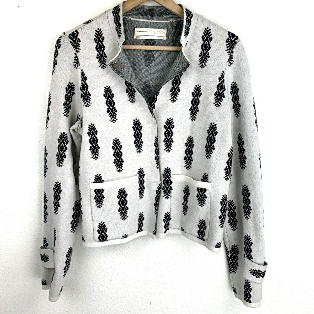 Anthropologie Black and White Patterned Cardigan